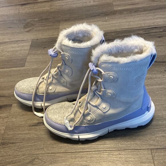 Sorel Kids' Explorer Waterproof Lace-up Boot In Natural/ Twilight - Picture 5 of 9